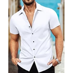 Herren Hemd Sommerhemd Freizeithemd Knopfhemd Schwarz Weiß Rosa Rote Blau Kurzarm Einfach Kragen Urlaub Straße Bekleidung Mode Lässig Bequem
