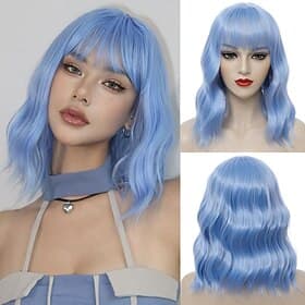 Kurze Bob-Perücke mit Pony für Frauen, locker gewellte Perücke, lockig, gewellt, schulterlang, synthetische Bob-Perücken für Mädchen, Kostüm, Cosplay, Alltagsg