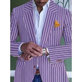 Men's Graduation Blazer Formal Evening Wedding Party Birthday Party Fashion Casual Spring Fall Cotton Polyester Stripes Pocket Casual / Daily Single Breasted