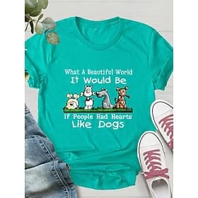 T-shirt 100 % coton pour femmes basique impression lettre de chien à manches courtes hauts réguliers encolure ras du cou quotidien vert été