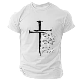 Men's Cross Christian T Shirt Short Sleeve T shirt 3D Print Crew Neck Shirt Retro Vintage Casual Street Casual Bar Black White Blue Spring Summer Clothing App