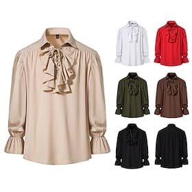Punk Gothique Médiéval Renaissance Blouse / Chemise Pirate Chevalier Couleur Unie Déguisement Homme Pirate Fantaisie Royal Mascarade Performance Soirée Mascar