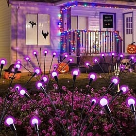 Solar-Windschaukel lila Glühwürmchen Wegeslichter - Farbwechselnde LED wasserdicht auto-on perfekt für Garten Landschaftsdeko 1/2 Stück für Halloween