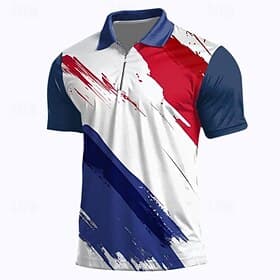 Herren Veteranen Patriotisch Poloshirts mit Reißverschluss Golfshirt Kurzarm Polo-Shirts Hemden mit Kragen Lässig Streetwear Urlaubskleidung Party-Outfits 3D-D