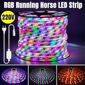 LED Strip Rope Light RGB Horse Running Race LED Strip Light Flexible Pixel Waterproof Flow Chasing Ribbon Tape Outdoor EU Plug Strip Lights AC220V