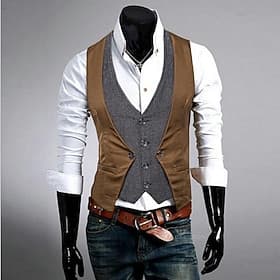 Per uomo Gilet Matrimonio Serata / evento Giornaliero Di tendenza Lavoro Primavera Autunno Collage Pulsante 2 in 1 Poliestere Comodo Color Block Monopetto - 1