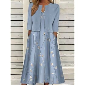 Damen Midi-Kleid Zwei-Teile Kleider-Set Freizeitkleid Druckkleid Outdoor Täglich Mode Elegant Taschen Druck Rundhals Halbarm Floral Regular Fit Pink Blau Himme