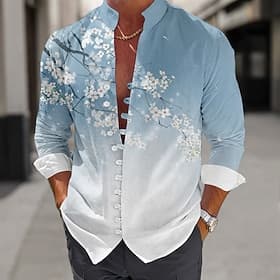 Homme Fleuri Chemise Chemise Boutonnée manche longue Occasionnel Chaussures de plage Quotidien Été Printemps Automne Col mandarin Band Collar Boutonner Impress