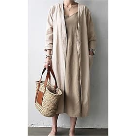 Women's Dressy Dusters Dressy Jackets Trench Coat Office Work Spring Fall Long Coat Loose Fit Modern Style Jacket Long Sleeve Solid Color Plain Pocket Oversize