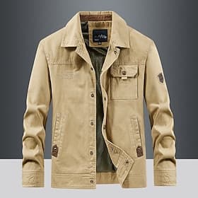 Men's Cargo Jacket Transition Jacket Outdoor Windbreaker Multiple Pockets All Seasons Plain Casual Lapel Khaki Army Green Dark Blue Jacket