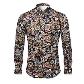 Herren Blumen Paisley-Muster Hemd Boho-Shirt Langarm Sport Modisch Strassenmode Outdoor Täglich Herbst Winter Umlegekragen Bedruckt Button-Down Schwarz Rote Pu