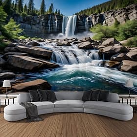 natuur waterval rots hangend tapijt landschap kunst aan de muur groot tapijt muurschildering decor foto achtergrond deken gordijn thuis slaapkamer woonkamer de
