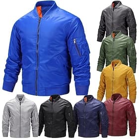 Herren Bomberjacke übergangsjacke Ausgehen Tasche Frühling Herbst Einfach Klassisch Stehkragen Regulär Schwarz Gelb Rot Königliches Blau Hellgrau Jacken