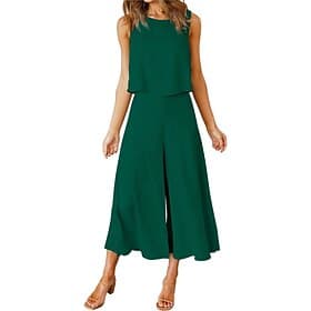 Women's Tank Top Wide Leg Pants Sleeveless Crew Neck Plain Basic Casual Weekend Black Pink Navy Blue Summer Regular Fit