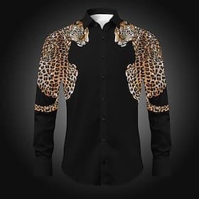 Men's Leopard Button Up Shirt Printed Shirts Long Sleeve Casual Daily Evening Party Holiday Spring Summer Fall Winter Collared Shirts Buttons Print Blue Black