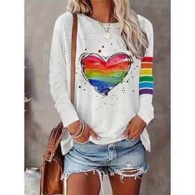 Camiseta de mujer de manga larga cuello redondo túnica casual impresión tops regulares diarios blanca primavera y otoño preoto