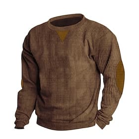 Homme T-shirt Chemise en velours côtelé manche longue Col ras du cou Couleur Unie Traditionnel / Vintage Chaud Velours Côtelé Maison Extérieur Sport Loisir Ma