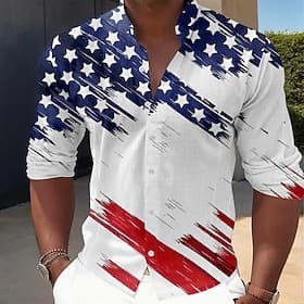 Jour de l'Indépendance Américaine Homme 4 juillet, 250e anniversaire des États-Unis Drapeau Américain Patriotique Chemise Boutonnée manche longue Occasionnel Q