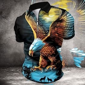 Men's Eagle Zip Polo Shirts Golf Shirt Short Sleeve Polo Shirts Collared Shirts Casual Funny Streetwear Vacation Wear Party Outfits 3D Print Quarter Zip Polo S