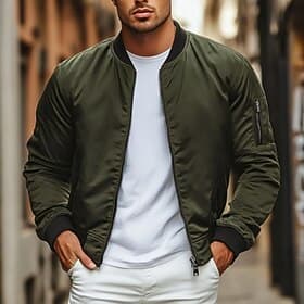 Herren Leichte Jacke Bomberjacke Sport Jacke Outdoor Sport warm halten Tasche Herbst Winter Glatt Modisch Strassenmode Ständer Standard Schwarz Burgunderrot Ma