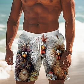 Men's Animal Chick Board Shorts Swimming Trunks Shorts Mid Waist Fashion Streetwear Designer Casual Daily Streetwear Drawstring Pocket Elastic Waist Designer C