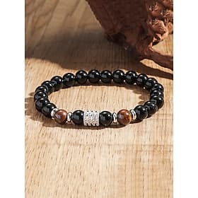 naturstein og rustfritt stål armbånd for menn - tigerøye og svart onyx - stilig og slitesterkt tilbehør