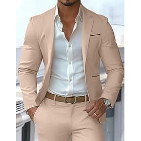 Voor heren Blazerjack Buiten Kantoor / Formeel Casual Zak Neutrale Alle seizoenen Polyester Effen Kleur Zak Knop Enkele rij knopen Blazer Zwart Bordeaux Donker