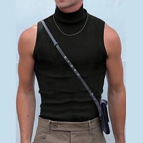 Herren T Shirt Tank Top Rollkragenhemd Muskelshirt Ärmellos Rollkragen Sommer Einfarbig Grubenstreifen Mode Designer Muskel Gerippt Outdoor Alltagskleidung Wei