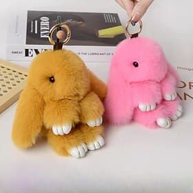 Osterhasen-Plüschanhänger, handgefertigt, weich, mit Bommel, Hasen-Schlüsselanhänger mit Schlappohren und Imitations-Otterfell, kleiner, niedlicher Hasen-Anhän