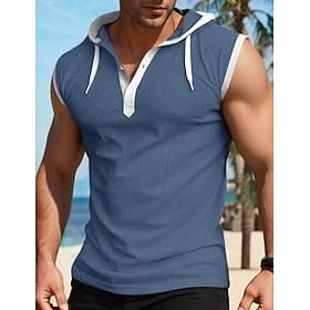 Herren Waffelhemd Tank Top Unterhemd Ärmelloses Shirt Ärmellos Mit Kapuze Sommer Einfach Mode Designer Muskel Outdoor Ausgehen Fitnessstudio Schwarz Weiß Rote