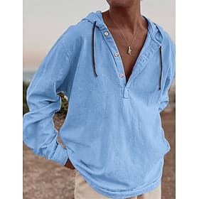 Men's Shirt Summer Shirt Beach Wear Casual Shirt Blue Green Beige Long Sleeve Plain Hooded Daily Vacation Front Pocket Clothing Apparel Fashion Casual Comforta