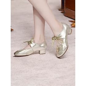 Women's Gold Lace-Up Dance Shoes with Low Block Heel, Perfect for Ballroom, Latin, and Jazz Dance Performances