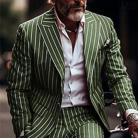 Herre Blazer Virksomhet Cocktailfest Bryllupsfest Uten kjolebukser Mote Fritid Vår Vinter Polyester Stribe Lomme Knapper Bekvem Enkeltkneppet Blazer Rød Blå G