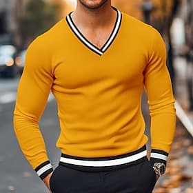 Per uomo Maglietta Maglietta a Maglia Manica Lunga Scollo a V Inverno Primavera Autunno Tinta unica Maglieria Scollo a V Casual Quotidiano Nero Bianco Giallo