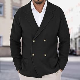 Men's Cardigan Sweater Cardigan Cropped Sweater Knit Sweater Ribbed Knit Regular Pocket Button-Down Plain Notch Collar Fashion Classic Daily Wear Date Clothin