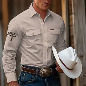 Homme Vache Chemises travail Chemise Western Chemise cargo manche longue Décontractées Tactique Sport Loisir Sortie Hiver Printemps Automne Col rabattu Impri