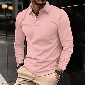 Men's Golf Shirt Golf Polos Shirts Casual Work Lapel Long Sleeve Basic Modern Plain Buttons Spring Fall Regular Fit Wine Black White Pink Navy Blue Gray Golf