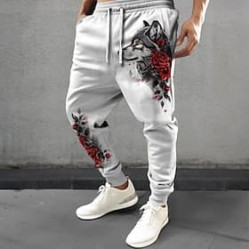 Men's Wolf Rose Sweatpants Joggers Pants Trousers Mid Waist Drawstring Elastic Waist Fashion Casual Party Evening Wear Dailywear Pocket Spring Fall Winter 3D P