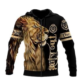 Men's Lion Graphic Prints Hoodie Hoodies Sweatshirt Streetwear Casual Long Sleeve Hooded Daily Sports Outdoor Sports Holiday YellowBlack Black Yellow Yellow