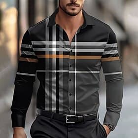 Men's Dress Shirt Button Up Shirt Geometric Pattern Business Daily Black Long Sleeve Shirt Collar Fall Winter Clothing Apparel Button Up