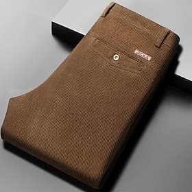 Men's Dress Pants Corduroy Pants Casual Pants Dress Slacks Solid Colored Full Length Business Office Work Trousers Light Khaki Black High Waist Micro-elastic