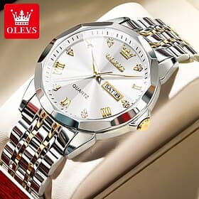 OLEVS Men Quartz Watch Minimalist Fashion Business Wristwatch Luminous Calendar Date Week Waterproof Steel Watch