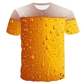 Herren Farbblock 3D Bier Hemd T Shirt Kurzarm T-Shirt Rundhals Hemd Basic Oktoberfest Ausgehen Wochenende Hellgelb Weiß Gelb Bekleidung Übergröße S M L XL 2XL