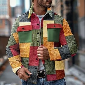 Homme Bloc de couleur Formes Géométriques Cowboy Veste chemise Surchemise manche longue Rétro Vintage Décontractées Usage quotidien Sortie Automne hiver Chemis
