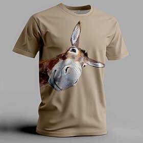 Herren Esel T Shirt Kurzarm T-Shirt 3D-Druck Rundhalsausschnitt Hemd Mode Athleisure Straße Sport im Freien Schwarz Weiß Leicht Braun Sommer Frühling Bekleidun