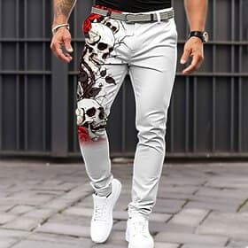 Herren Schädel Rose Anzughose Mittlere Taille Horror Dunkel Party Abendkleidung Taschen Sommer Frühling Herbst Weiß
