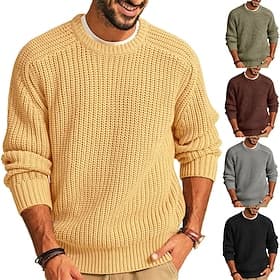 Men's Sweater Pullover Sweater Jumper Ribbed Knit Regular Tops Knitted Slim Fit Plain Round Neck Modern Contemporary Work Daily Wear Clothing Apparel Winter Bl
