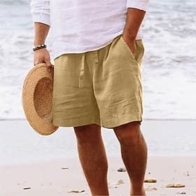Men's Shorts Summer Shorts Beach Shorts Drawstring Elastic Waist Straight Leg Plain Comfort Soft Short Daily Beach Fashion Chic Modern Black Yellow Micro-elas