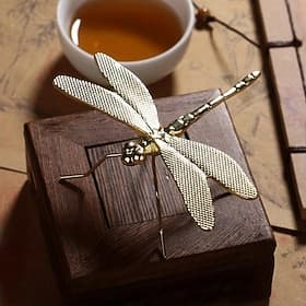 Vintage Brass Dragonfly Figurine, Antique Copper Artwork for Home Decor, Perfect for Living Room, TV Stand, or Porch, Ideal Tea Pet Collectible Gift