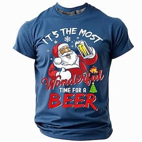Christmas Men's Funny Christmas 3D T-shirts Santa Claus Oktoberfest Beer Casual Street Style 3D Print Tee Sports Outdoor Holiday Red Blue Green Short Sleeve Cr